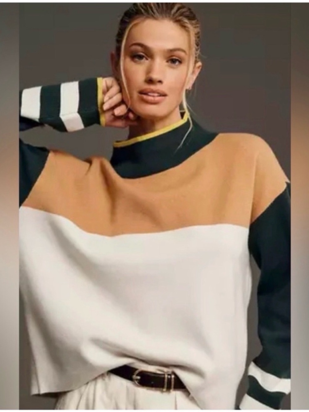ANTHROPOLOGIE MAEVE Preppy Carys Colorblock Mock Neck Sweater Size M